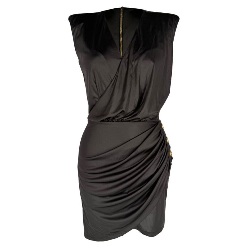 Balmain Jersey Draped Mini Dress in Black Polyester